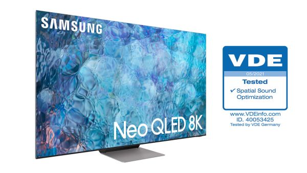 جهزة تلفاز Neo QLED  الرائدة من سامسونج تنال شهادة تحسين الصوت المكاني الأولى من نوعها  من رابطة الهندسة الكهربائية والتقنيات الإلكترونية وتقنيات المعلومات VDE