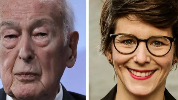 صورة تجميعية تظهر الرئيس الفرنسي الأسبق فاليري جيسكار ديستان والصحافية الألمانية آن كاثرين ستراك جاك ديمارتون 