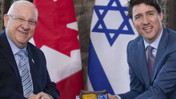 رئيس الوزراء الكندي جاستين ترودو مع الرئيس الاسرائيلي رؤوفين ريفلين