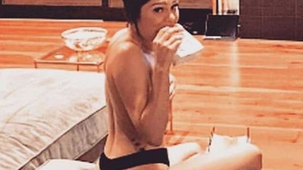 Jessie J was up to her old tricks once more on Saturday morning as she took to Instagram to share a shot in which she sported just lingerie and no top while chomping on a treat and joking about feeling hot (Instagram)