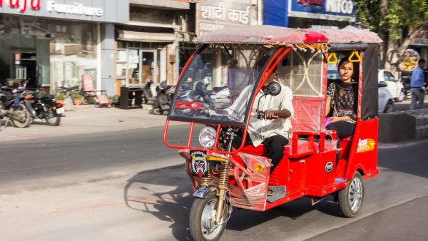 An electric rickshaw in India.