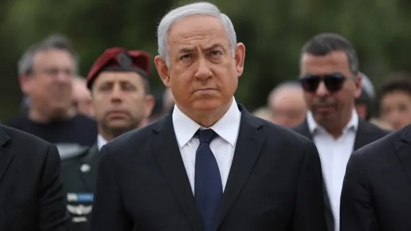 Israeli Prime Minister Benjamin Netanyahu attends a ceremony marking the annual Holocaust Remembrance Day at Yad Vashem Holocaust Memorial in Jerusalem on May 2, 2019.  (ABIR SULTAN / POOL / AFP)