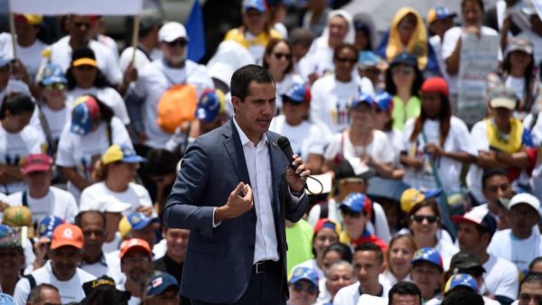 Venezuelan opposition leader and self-proclaimed acting president Juan Guaido addresses supporters during a rally, as part of the "Operation Freedom", in Chacaito, Caracas, Venezuela on April 27, 2019. (Federico PARRA / AFP)