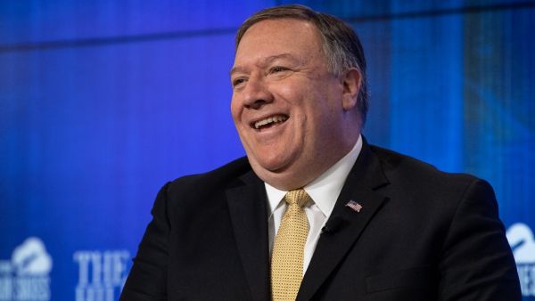 US Secretary of State Mike Pompeo smiles during a discussion on the major foreign policy priorities of the State Department in Washington, DC, on April 29, 2019. (NICHOLAS KAMM / AFP)