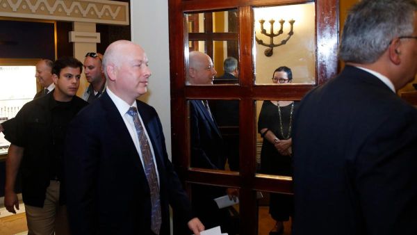 Jason Greenblatt (centre), US President Donald Trump's Middle East envoy, has hinted Washington will soon reveal its plan for the peace process. (AFP)