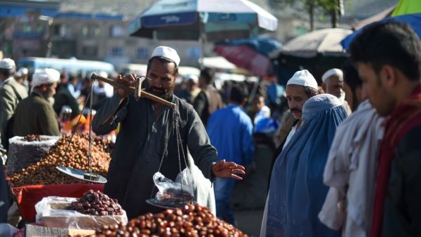 An Afghan street vendor sells dates ahead of the holy month of Ramadan at a roadside stall in a market in Kabul on May 5,2019. (AFP/ File)