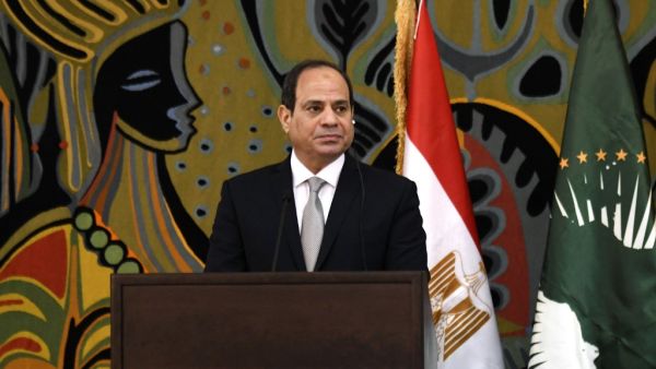 Egypt's President and current Chairperson of the African Union, Abdel Fattah al-Sisi, takes part in a joint press conference with Senegalese President at the Presidential Palace in Dakar for an official visit on April 12, 2019.  SEYLLOU / AFP