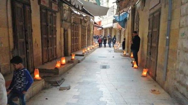 Candles light up downtown Salt, as part of an event to use 22,000 candles to spell out ‘Al Quds Arabiyeh’ (Jerusalem is Arab), on Friday (Photo courtesy of Facebook)