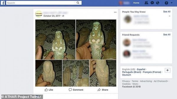 Professor Amr Al-Azm's Athar Project uncovers stolen Middle Eastern Antiquities which he says are now for sale on Facebook. (Athar Project/ Twitter)
