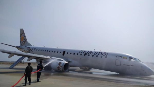 A Myanmar National Airlines plane with 89 people on board made an emergency landing at Mandalay International Airport. (Twitter/ @breakingavnews)