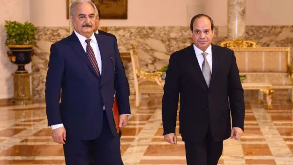 Egyptian president Abdel Fattah al-Sisi (R) meeting Libyan strongman Khalifa Haftar (L) at the Ittihadia presidential Palace in the capital Cairo, April 14, 2019. (AFP)
