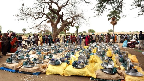 Aid kits destined to Sudanese refugees who crossed into Chad are prepared for distribution in Koufroun, near Echbara. (AFP) Sudan