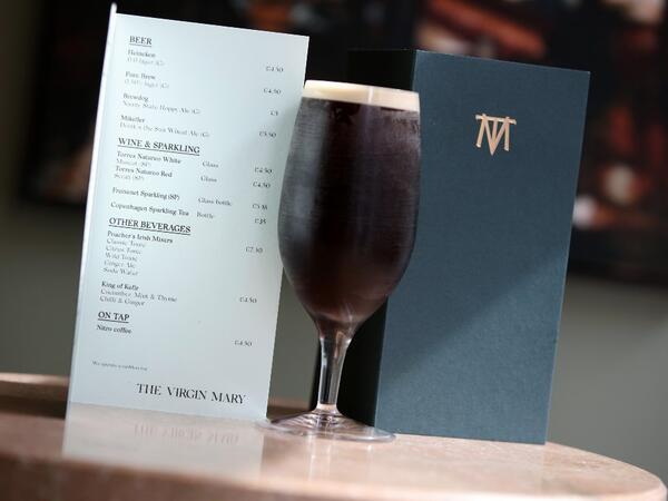 The drinks menu is pictured at the Virgin Mary pub, which opened recently selling non-alcoholic drinks and is known as the 'pub with no beer', in the city centre of Dublin on May 16, 2019. AFP