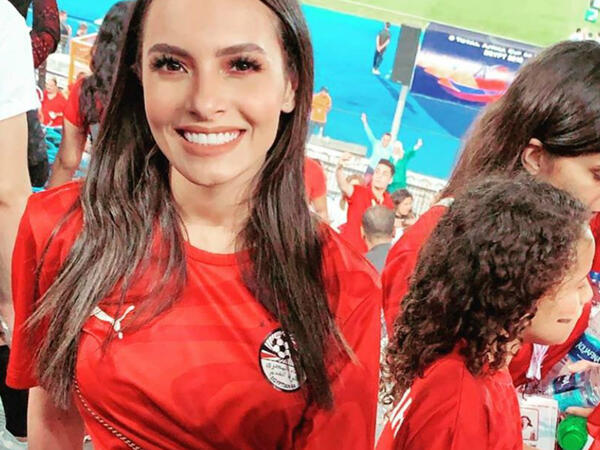 Carmen Suliman attended one of Egypts national team soccer matches in the stadium with her husband Source carmen lovers Instagram
