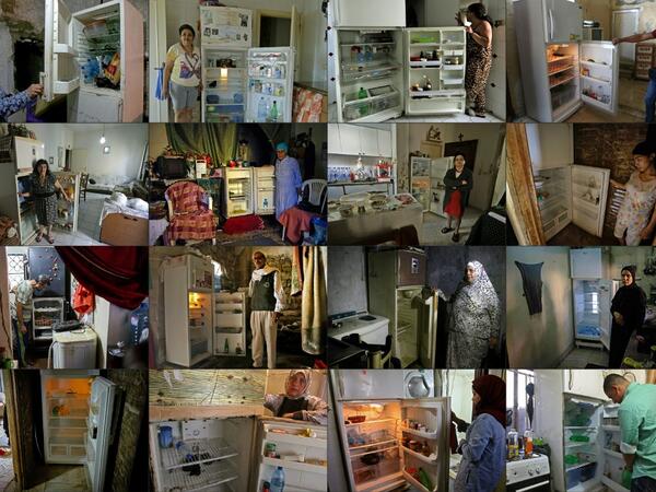 This combination of pictures created on June 22, 2020 shows Lebanese citizens, across the country, displaying the content of their refrigerators. Lebanon's economic crisis has led to a collapse of the local currency and purchasing power, plunging whole segments of the population into poverty as exemplified by near-empty fridges in many households. IBRAHIM CHALHOUB, ANWAR AMRO, JOSEPH EID, Mahmoud ZAYYAT / AFP