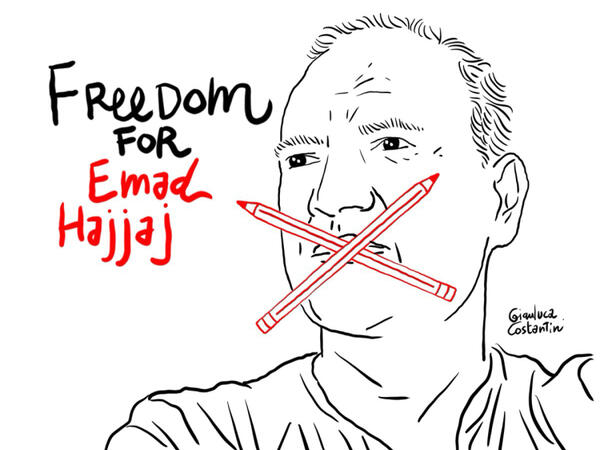 Jordanian cartoonist Emad Hajjaj was arrested by the authorities for a cartoon related to Israel-UAE peace deal. (Image by Gianluca Costantini/ Twitter)