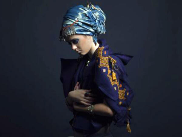 One of Palestine fashion designer Omar Joseph’s garments on the exhibition at Mosaic Rooms. “What I want is to push the underlying concepts of Palestinian garments in novel and perhaps extreme directions, while maintaining their unique elements and visual identity,” says Joseph. (Tarek Moukaddem)