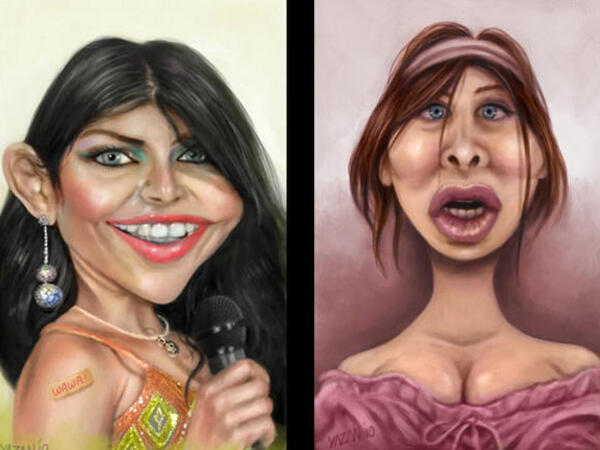 haifa and nancy sketch of the infamous Haifa Wehbe and Miss Nancy Ajram (courtesy of Artist Yazan Khalifeh)