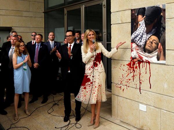 Contrasting Image showing while Ivanka Trump is celebrating the U.S. Embassy opening, dozens were killed in Gaza border during the 'Day Of Rage' protest in Gaza. (Twitter)