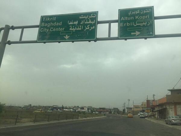 Iraq highway sign Baghdad Tikrit