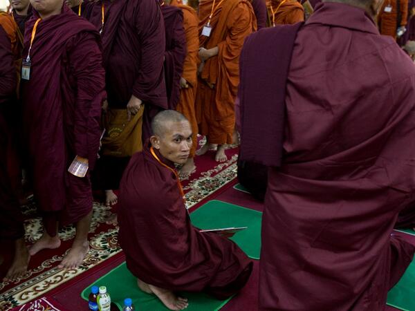 Buddhist monks attend the annual meeting of the ultra-nationalist group Buddha Dhamma Parahita Foundation, previously known as Ma Ba Tha, in Yangon on June 17, 2019.  SAI AUNG MAIN / AFP