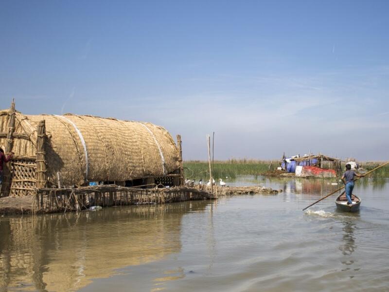 This picture taken on March 29, 2019 shows a floating palm reed-woven house for tourists in the marshes of the southern Iraqi district of Chibayish in Dhi Qar province, about 120 kilometres northwest of the southern city of Basra. Hussein FALEH / AFP