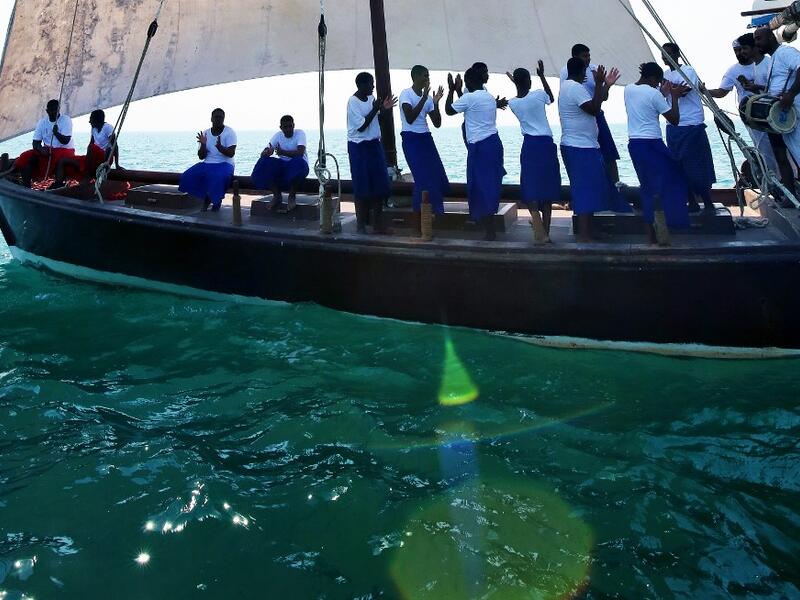 A Kuwaiti diver searches for shells containing pearls during the annual pearl diving season on July 30, 2019 off the coast of the port city of Khairan, 100 kms (62miles) south of Kuwait City Yasser Al-Zayyat / AFP