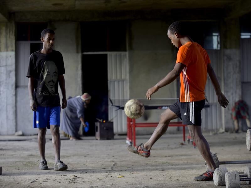 Patients undergoing rehabilitation from subtance addiction engage in recreational activities at the Substance Rehabilitation Centre, the only facility in Ethiopia that offers long-term drug and alcohol addiction treatment, in Mekele on July 5, 2019. MICHAEL TEWELDE / AFP