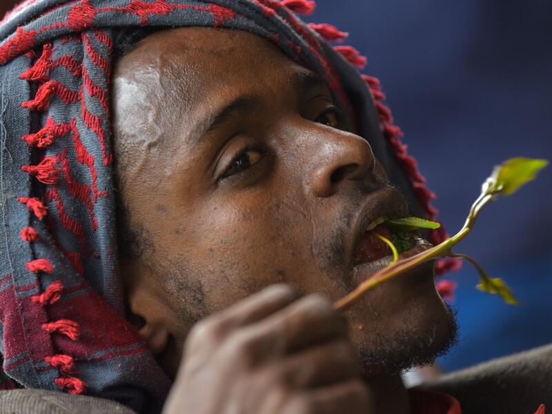Mohamed Omar, who has been chewing khat for the last ten years, chews the mild stimulant in an area known as 'Little Mogadishu' in Addis Ababa on July 23, 2019. In Ethiopia, a rehab centre takes on khat addiction, AFP reports on August 28, 2019. MICHAEL TEWELDE / AFP