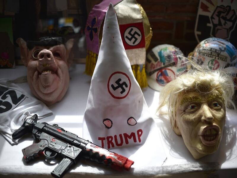 View of parts of outfits worn by Mexican activist Julia Klug in protests in Mexico City on August 08, 2019. RODRIGO ARANGUA / AFP