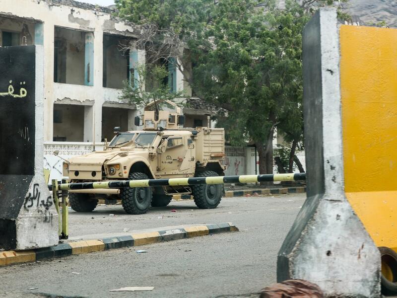 This picture taken on August 17, 2019 shows an armoured vehicle belonging to forces of the Saudi-led international coalition supporting Yemen's internationally recognised government. (AFP/ File Photo)