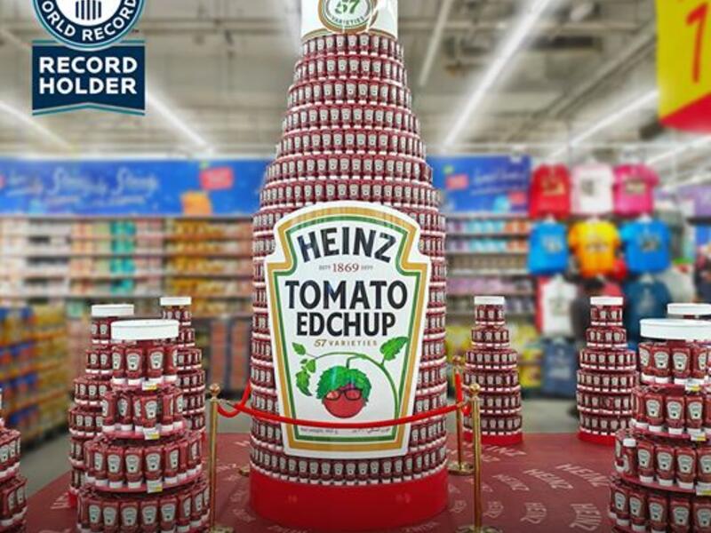 Carrefour, which collaborated with Heinz to create the ketchup tower, was awarded the Guinness World Record for the tallest packaged food display. (Facebook)