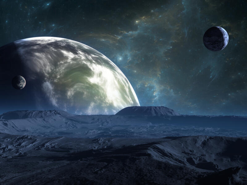 Exoplanet or Extrasolar planet with atmosphere and moon. (Shutterstock/ File Photo) Exoplanet or Extrasolar planet with atmosphere and moon. (Shutterstock/ File Photo)
