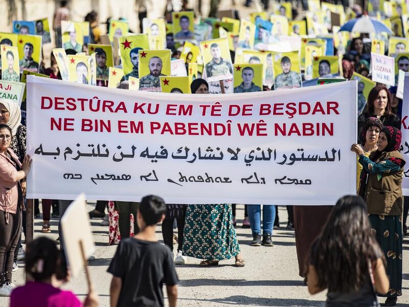 Syrian Kurds demonstrate in front of the United Nations offices in the Kurdish-majority city of Qamishli in northeast Syria on October 2, 2019 over their exclusion from the UN-backed constitutional committee.(AFP/ File Photo)