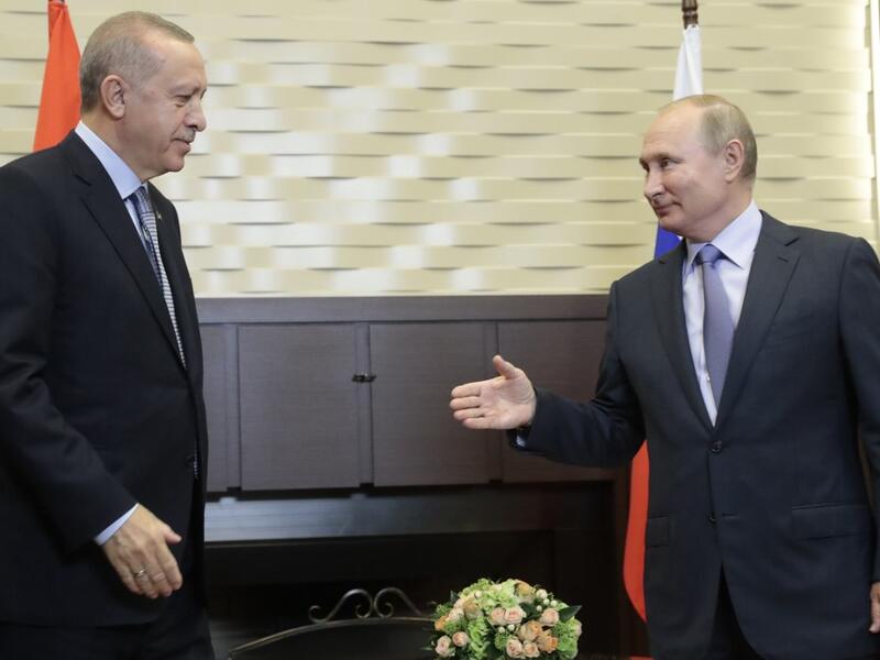 Russian President Vladimir Putin meets with his Turkish counterpart Recep Tayyip Erdogan in Sochi on October 22, 2019.  Sergei CHIRIKOV / POOL / AFP Russian President Vladimir Putin meets with his Turkish counterpart Recep Tayyip Erdogan in Sochi on October 22, 2019.  Sergei CHIRIKOV / POOL / AFP