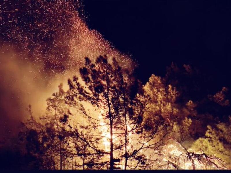 A massive fire in the Chouf village of Meshref spread to a nearby university and elementary school Monday. (Twitter)
