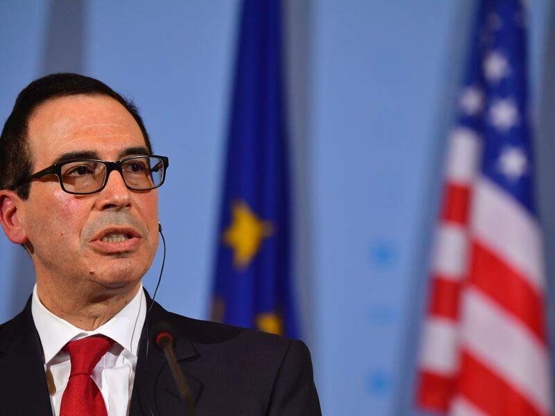 Secretary of the Treasury Steven Mnuchin addresses a press conference in Berlin on March 16, 2017. (JOHN MACDOUGALL/AFP/Getty Images)