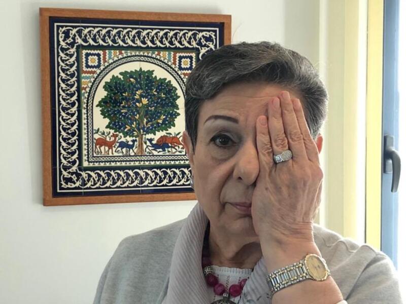 Palestinians are showing solidarity with him by sharing photos of themselves with one closed eye (Twitter)