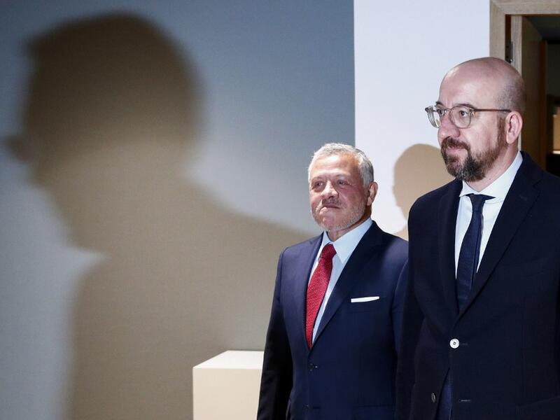 Jordan's King Abdullah (L) and President of the European Council Charles Michel arrive prior to their meeting in Brussels, on January 14, 2020. FRANCOIS LENOIR / POOL / AFP