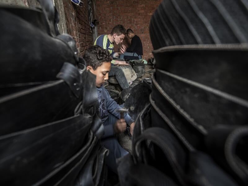 With the material they extract, they make baskets, powder for landscaping and alternative fuels. The small village has become renowned as the country's rubber recycling hub. Khaled DESOUKI / AFP