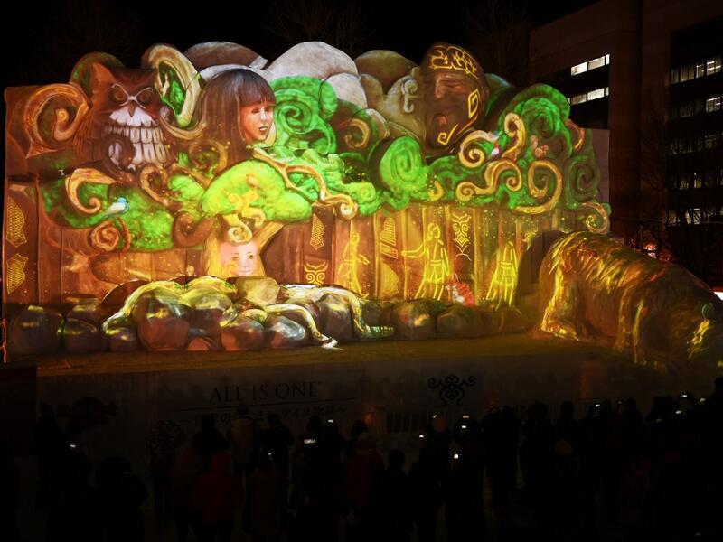 Organisers for this year's festival were forced to truck in an unprecedented amount of extra powder to build their signature sculptures after an unseasonably warm winter.  CHARLY TRIBALLEAU / AFP