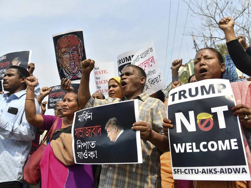 Activists of left-parties shout slogans against Donald Trump's visit to India, in Guwahati on February 24, 2020. DIPTENDU DUTTA / AFP