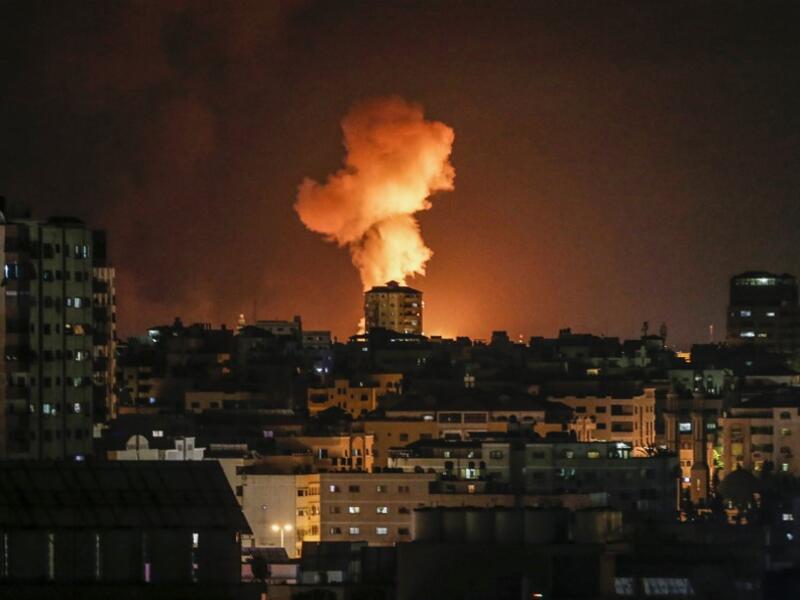 A picture taken on February 24, 2020, shows an explosion following an Israeli airstrike on Gaza City. Gaza militant group Islamic Jihad announced the end of its "military response" against Israel after a two-day exchange of fire just a week before the Jew. (AFP/ File)