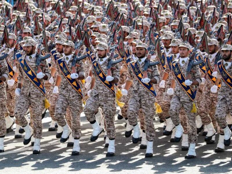 In this file photo taken on September 22, 2018 members of Iran's Revolutionary Guards Corps (IRGC) march during the annual military parade. (AFP)