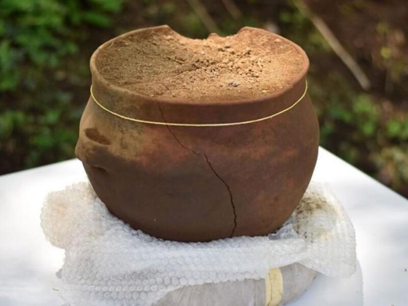 A clay pot is pictured at the Joya de Ceren archaeological site, in San Juan Opico, 35 km west of San Salvador, El Salvador. (AFP)
