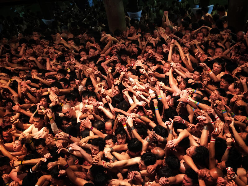 18 February 2017 , Okayama Japan : Hadaka Naked Man Festival, thousands of man in Fundoshi Loincloths parade around Saidaiji Temple in Okayama Prefecture getting purified with freezing cold water. (Shutterstock)