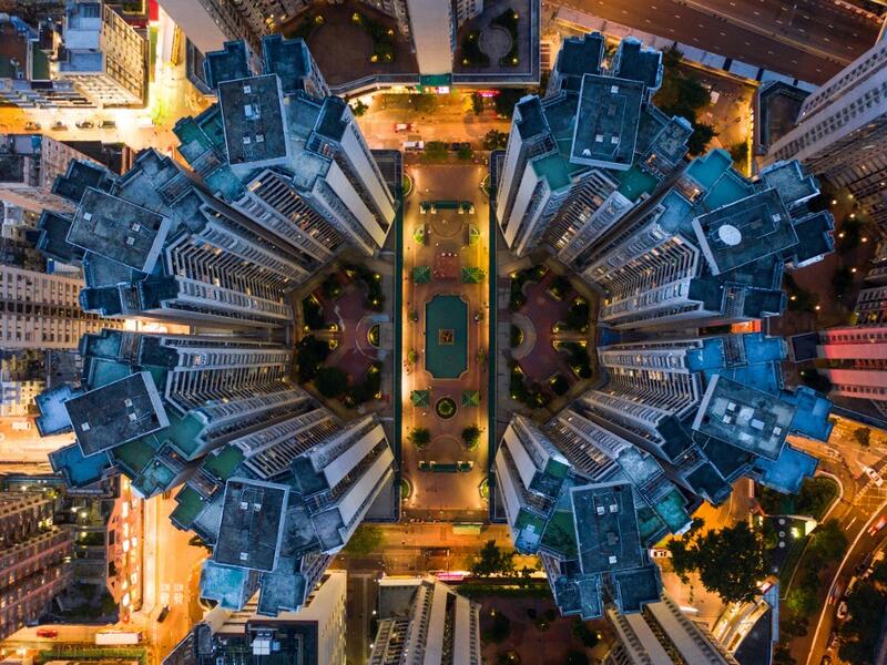 This aerial photograph taken on May 15, 2019 shows a housing estate in Hong Kong. DALE DE LA REY / AFP