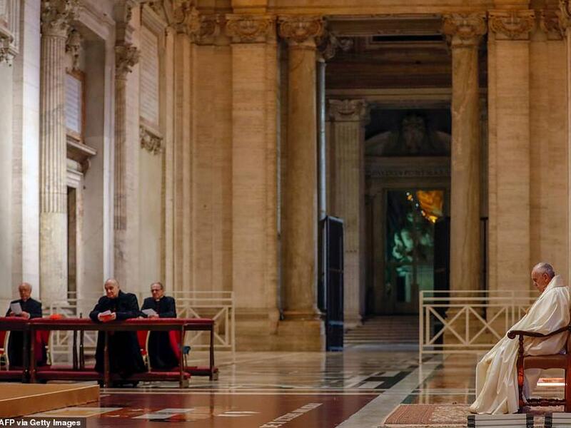 The Pope in a final moment of prayer after delivering the blessing from Rome to the Rest of the World. (AFP/File)