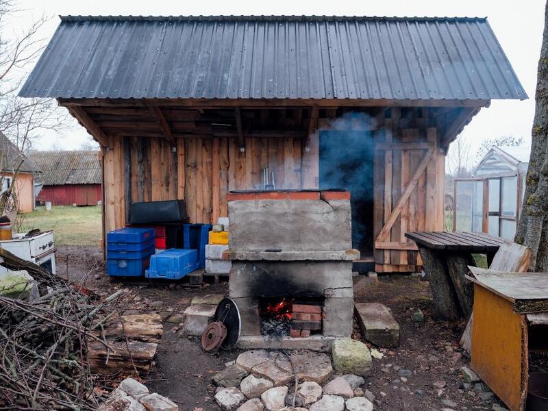A picture taken on November 20, 2019 shows a barn on Kihnu island in the Baltic Sea, 10 kilometres (six miles) off the coast of Estonia. Steeped in folk traditions, Kihnu's historic way of life however is now threatened as economic hardship drives more and more islanders away in search of work. Alessandro RAMPAZZO / AFP