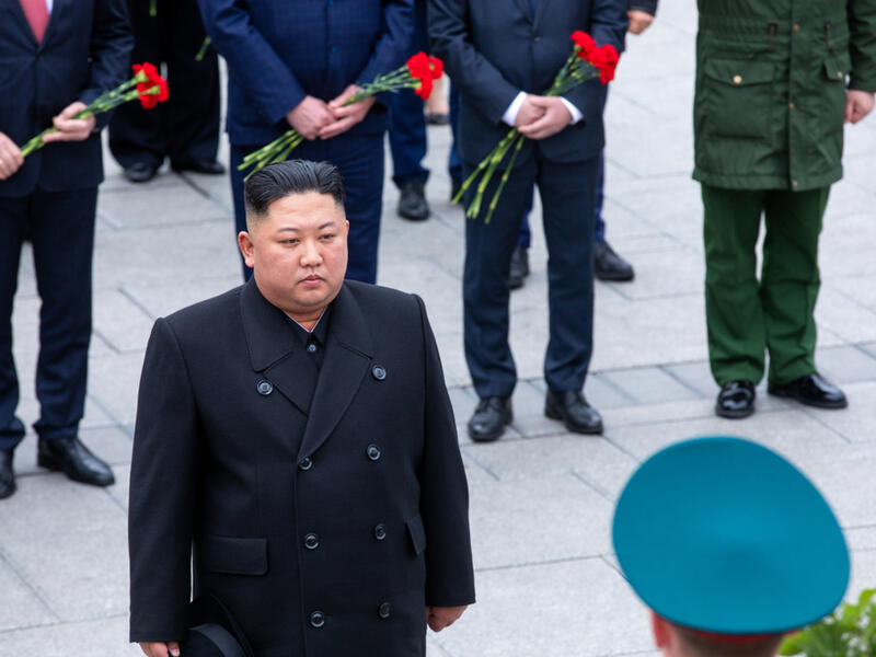 North Korean leader Kim Jong-un during the ceremony of laying flowers and wreaths at the memorial of eternal fire in Vladivostok (Shutterstock/ File Photo)